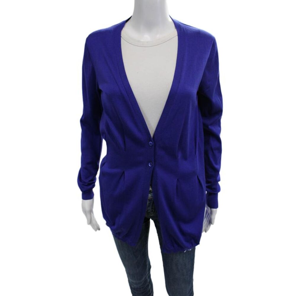 Etro Womens Cardigan Blue Silk Blend V Neck Button Size S